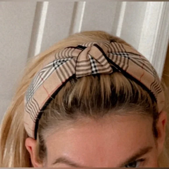 Plaid White, Black, Tan & Red Headband - Picture 7 of 8